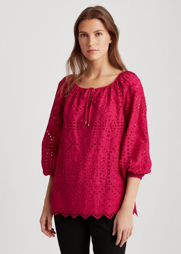 Women's Ralph Lauren Eyelet Elbow-Sleeve Tops | 923764NUP